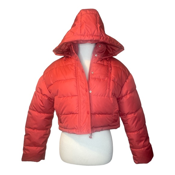 New with Tags-PacSun Red Cropped Puffer Jacket - Picture 2 of 8